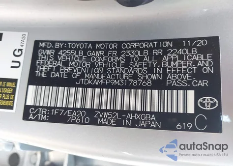 2021 Toyota Prius Prime Limited из США, поврежденный, VIN JTDKAMFP9M3178768